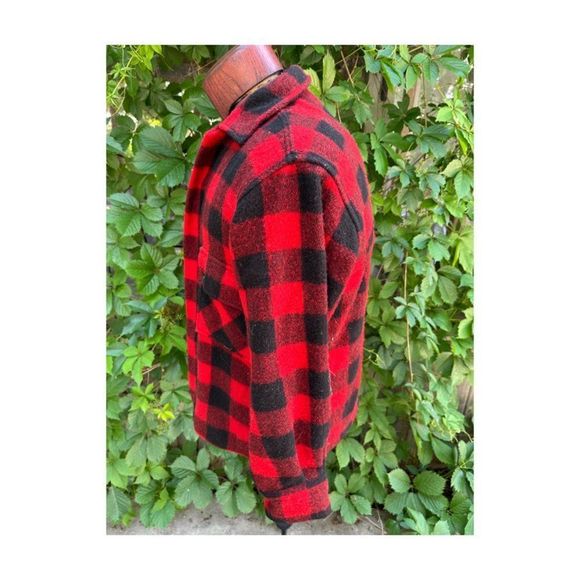 Vintage | 50s Humphrey Buffalo Plaid Wool Jacket Red Black Mackinaw Hunting Zip - Picture 7 of 15